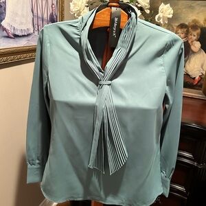 NWT Allegra K Teal Women’s Blouse with Pleated Scarf Sz M